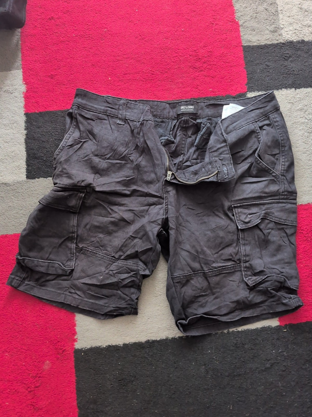 Only & Sons XL Black Denim Cargo Shorts