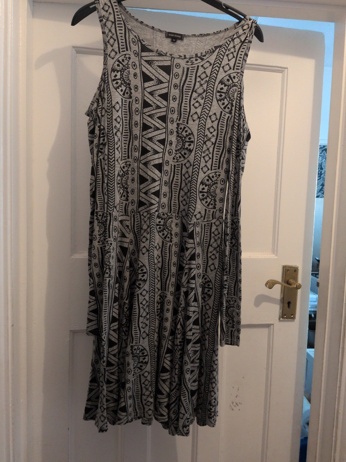 River Island 10 Grey And Black Open Shoulder Dress