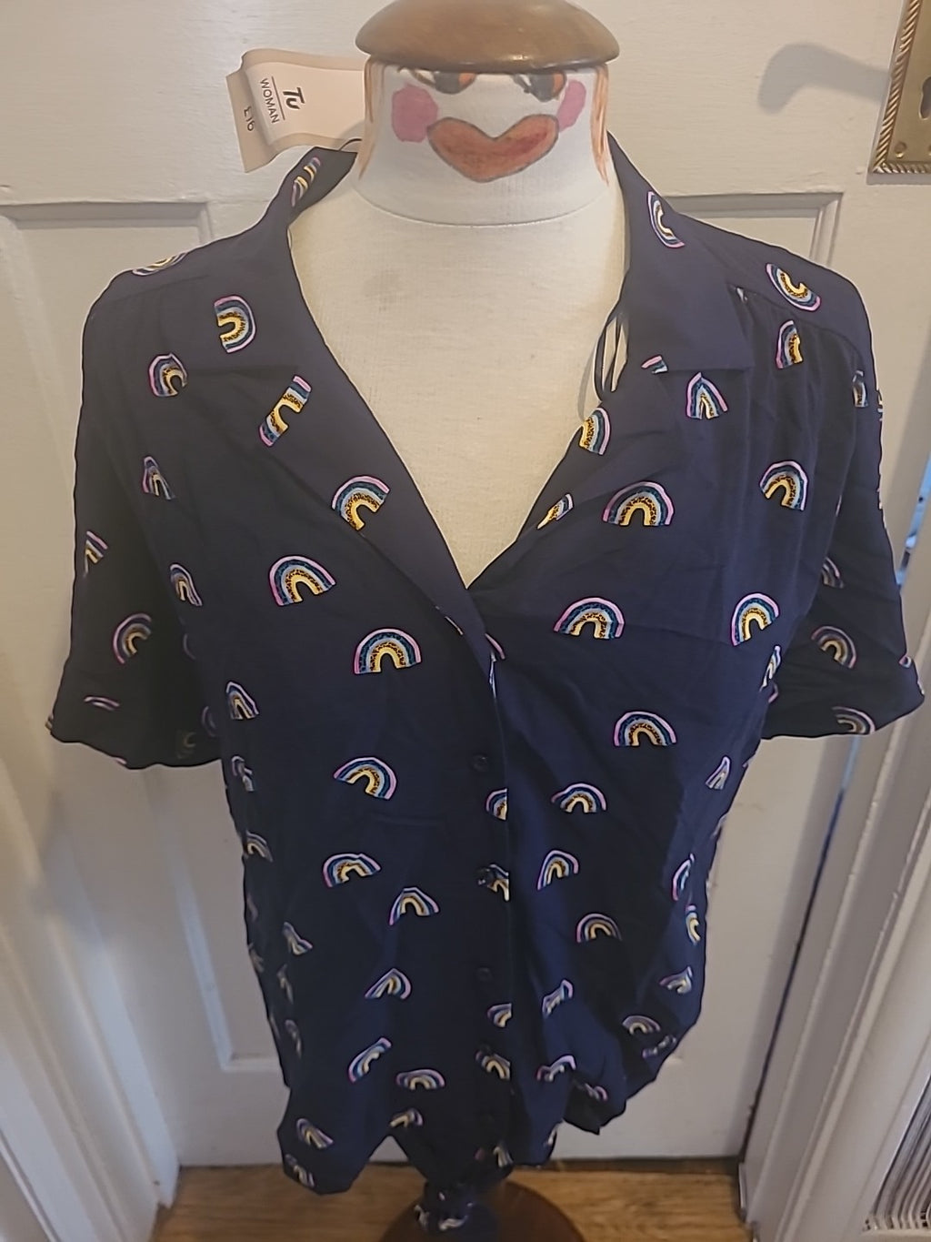 Ladies Brand New TU 16 Black With Rainbows Short Sleeve Blouse