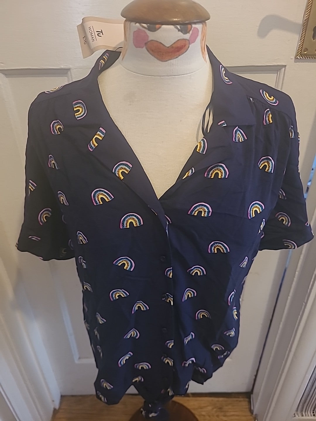 Ladies Brand New TU 16 Black With Rainbows Short Sleeve Blouse