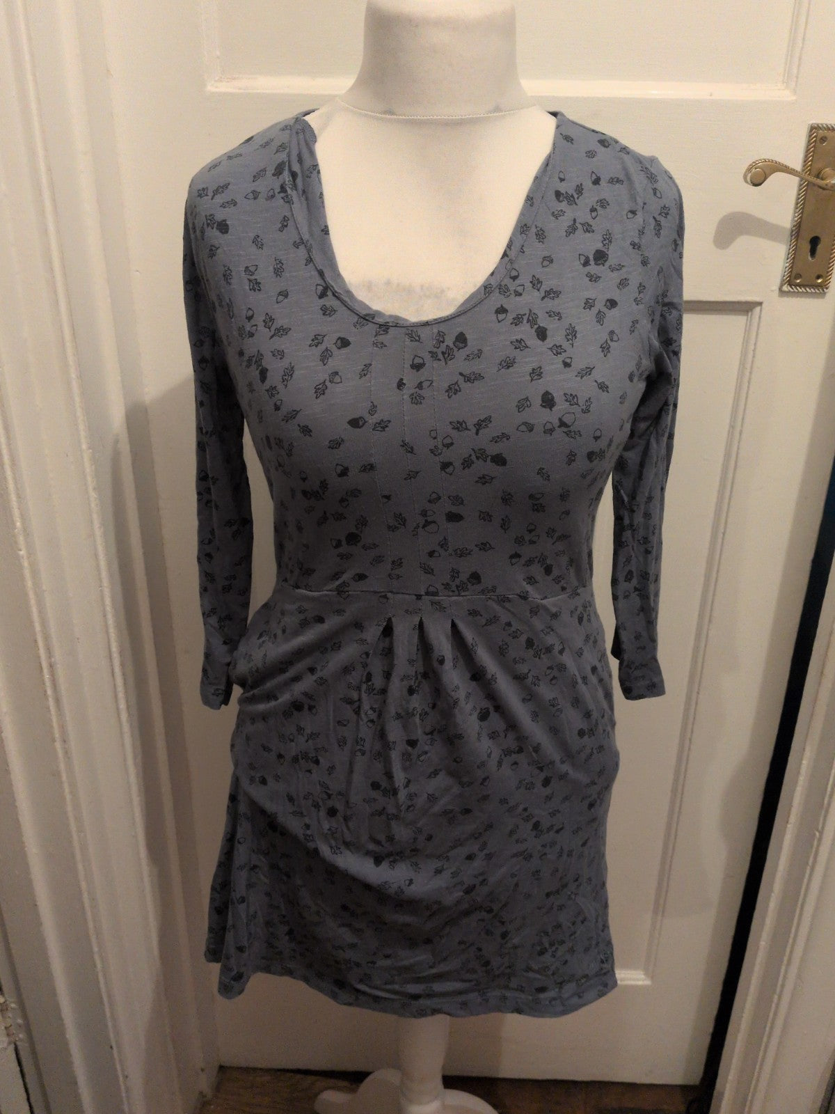 Weird Fish 10 Grey And Navy Patterned Long Sleeve Dress