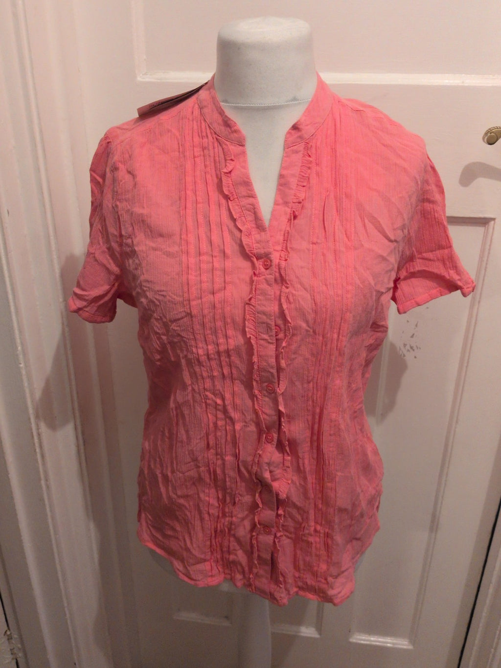 Brand New Marks And Spencer 16 Pink Short Sleeve Buttoned Blouse RRP £15