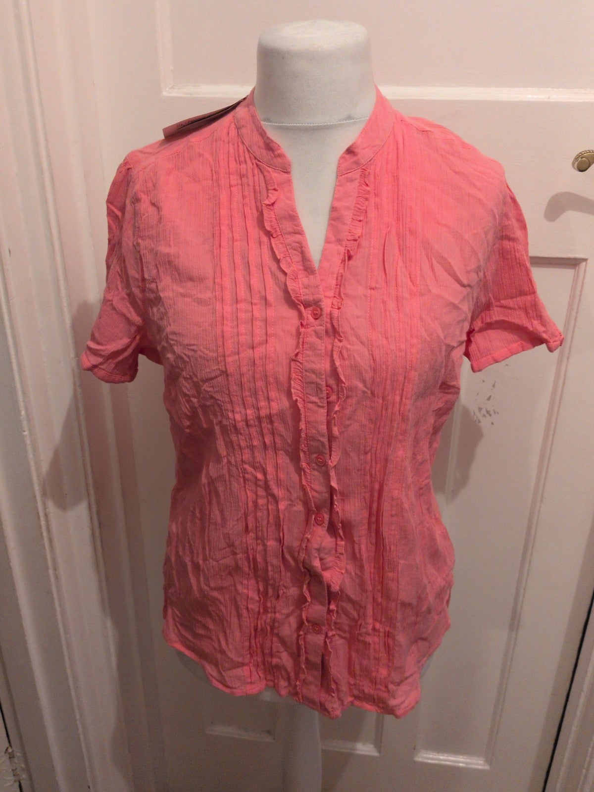 Brand New Marks And Spencer 16 Pink Short Sleeve Buttoned Blouse RRP £15