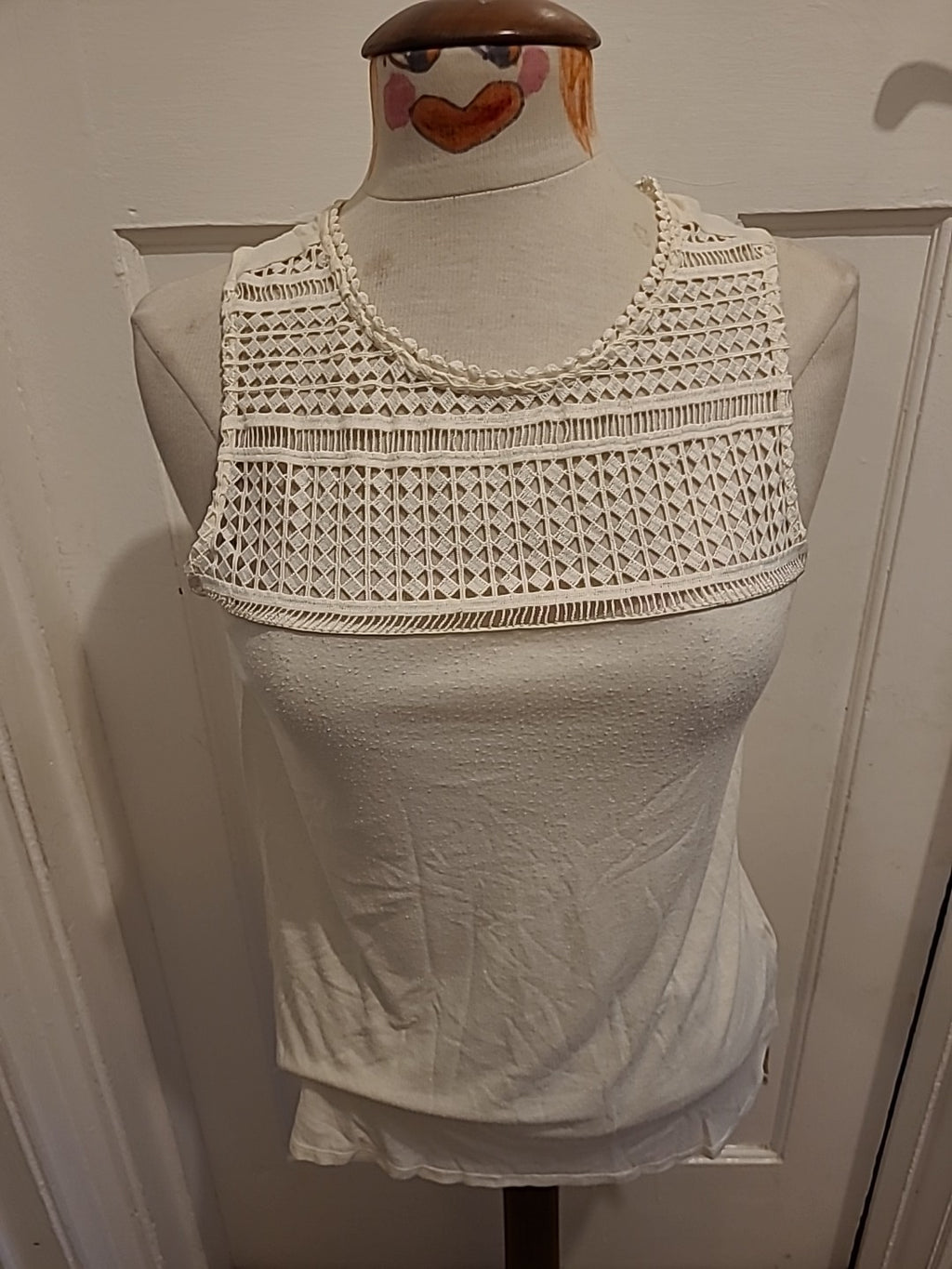Ladies H&M Size Small Cream Sleeveless See Through Panel Blouse