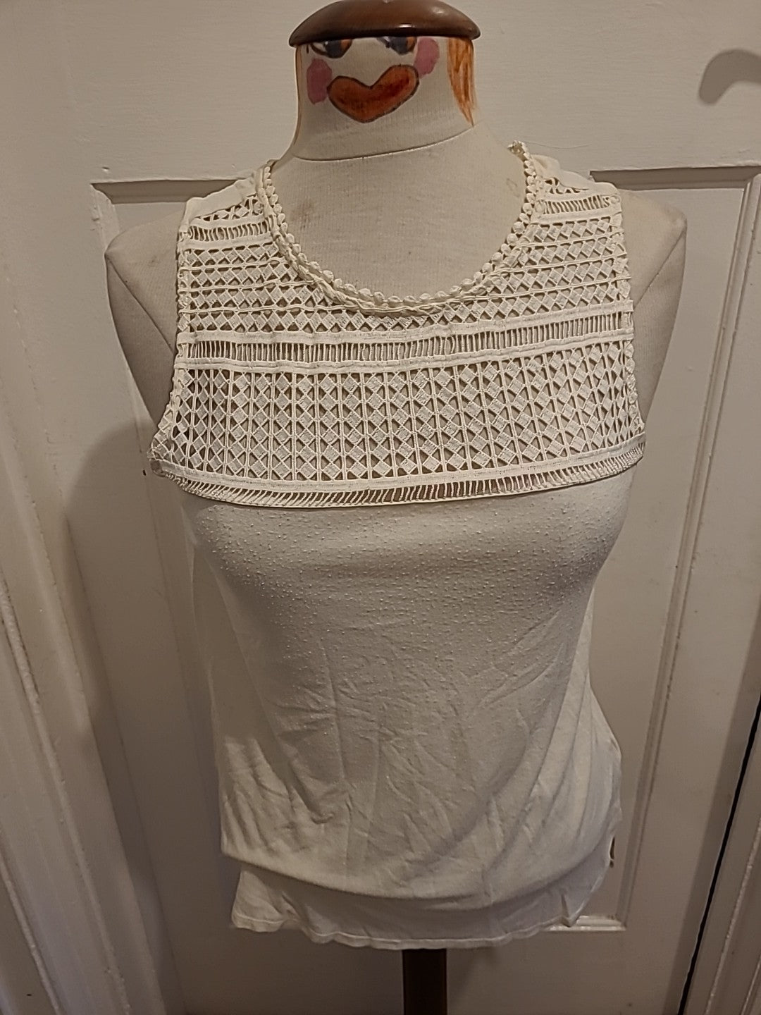 Ladies H&M Size Small Cream Sleeveless See Through Panel Blouse