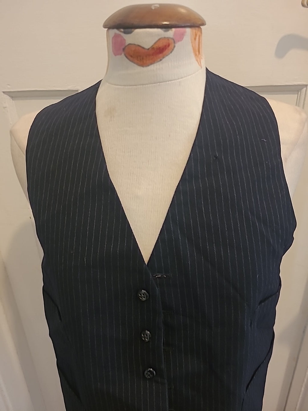 Boys Size Large Navy Pinstripe Lined Waistcoat