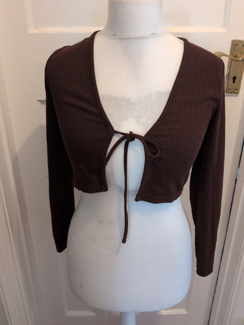 Divided Medium Brown Rib Shoulder Cardigan