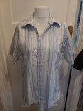 Mens Rockport Size XL White Blue Striped Shirt Short Sleeved