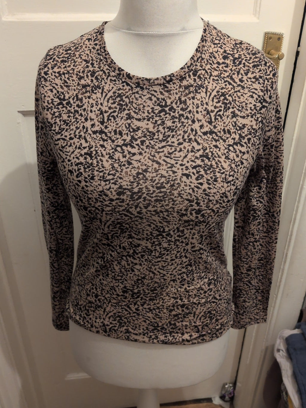 Marks And Spencers 10 Brown And Black Long Sleeve Blouse
