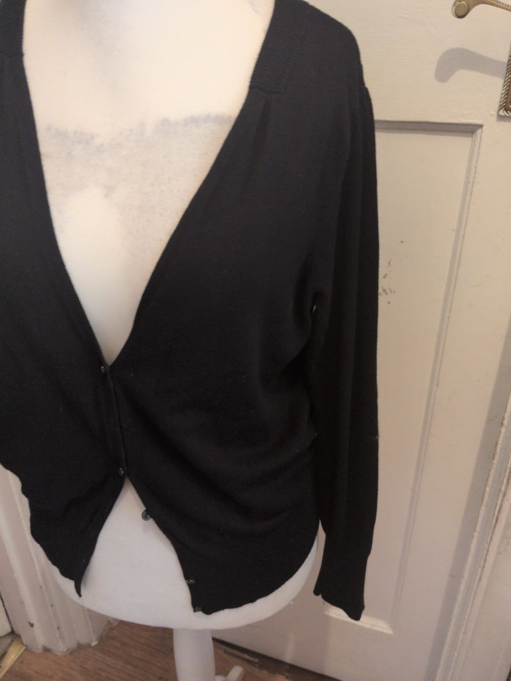 Ladies Size Large Black Buttoned V Neck Long Sleeve Cardigan