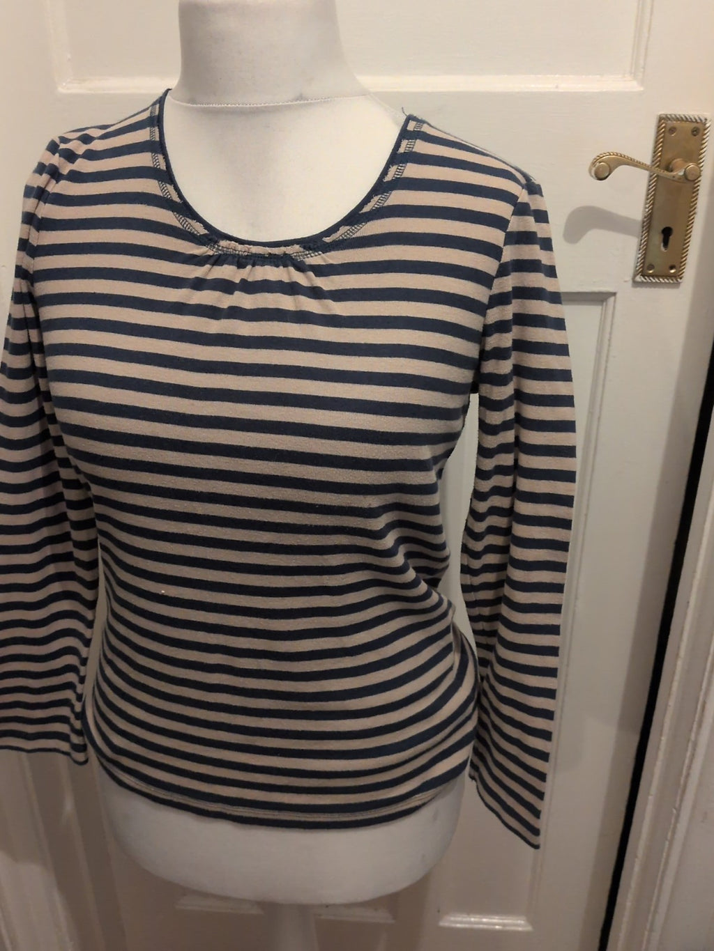 TU Fairtrade 12 Navy And Pale Brown Long Sleeve T-shirt