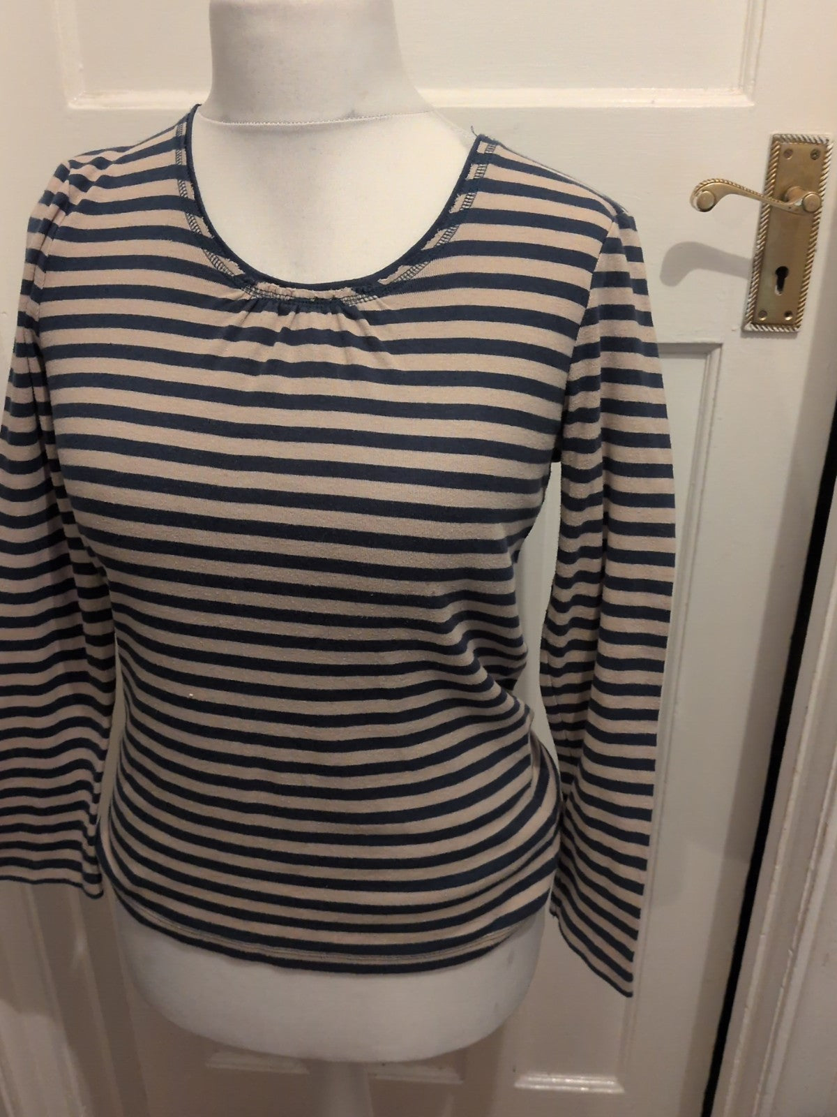 TU Fairtrade 12 Navy And Pale Brown Long Sleeve T-shirt