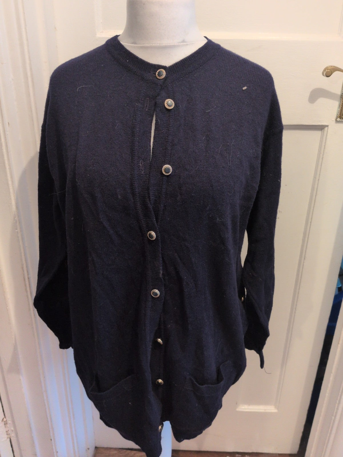 Marks And Spencer St Micheal 14 Navy Long Length Buttoned Cardigan