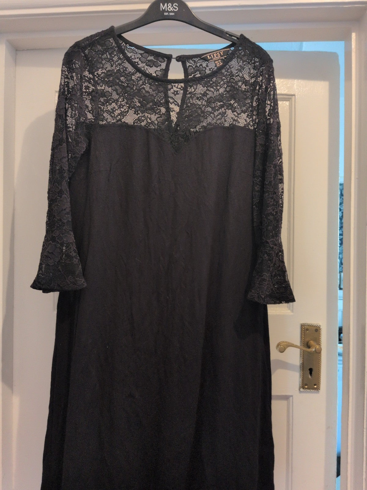 Lipsy London 10 Black Lacey Long Sleeve Dress