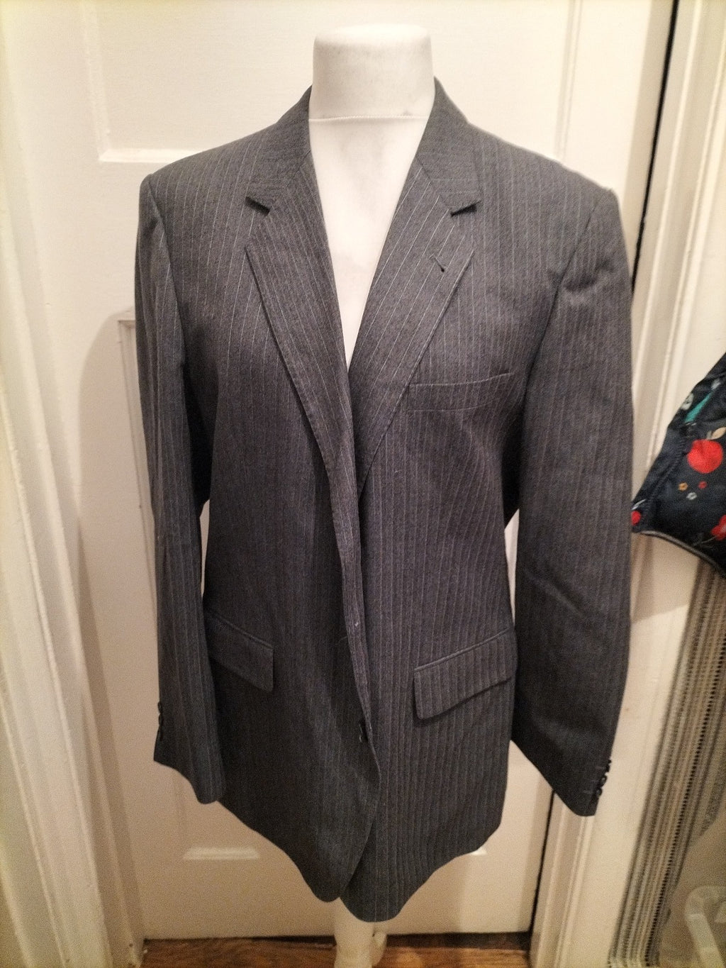 Mens Burtons Size Large Grey Pinstripe Wool Blazer