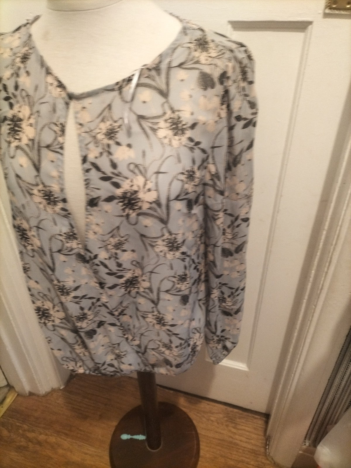 Brand New Ladies Tu Size 12 Pale Blue Floral Long Sleeved Blouse