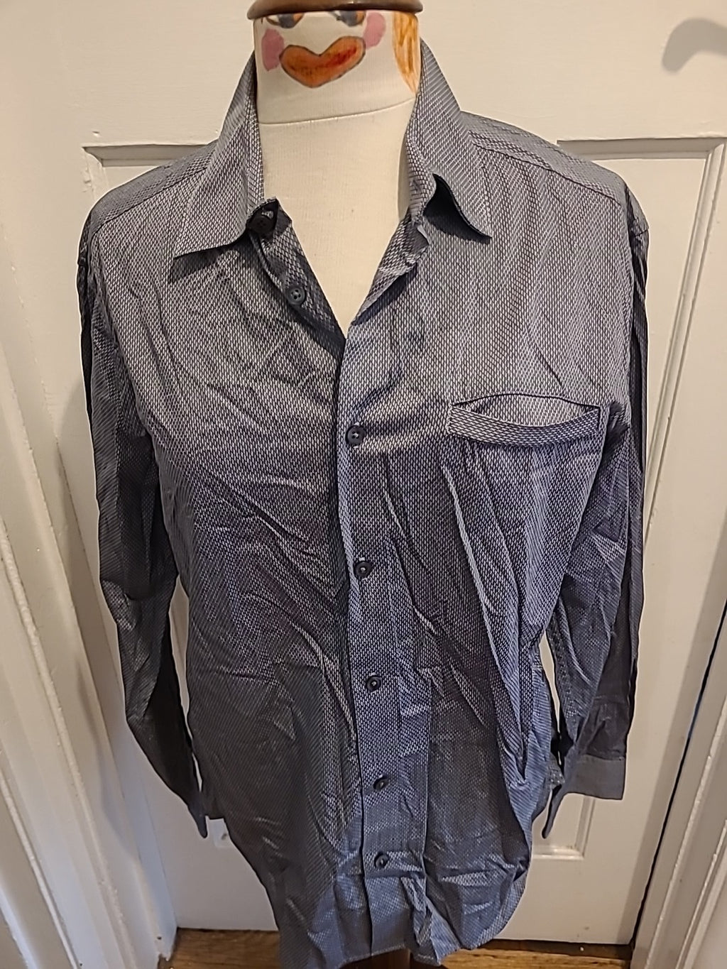 Mens Autograph Size Medium Grey/White/Black Long Sleeved Suprima Cotton Shirt