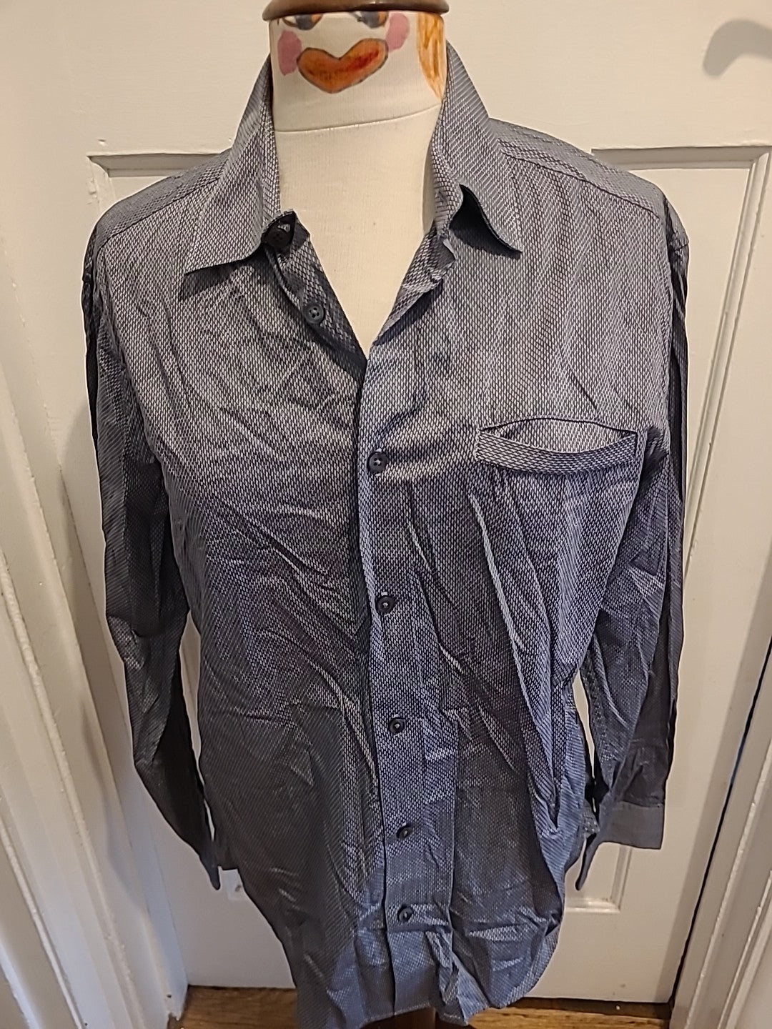 Mens Autograph Size Medium Grey/White/Black Long Sleeved Suprima Cotton Shirt