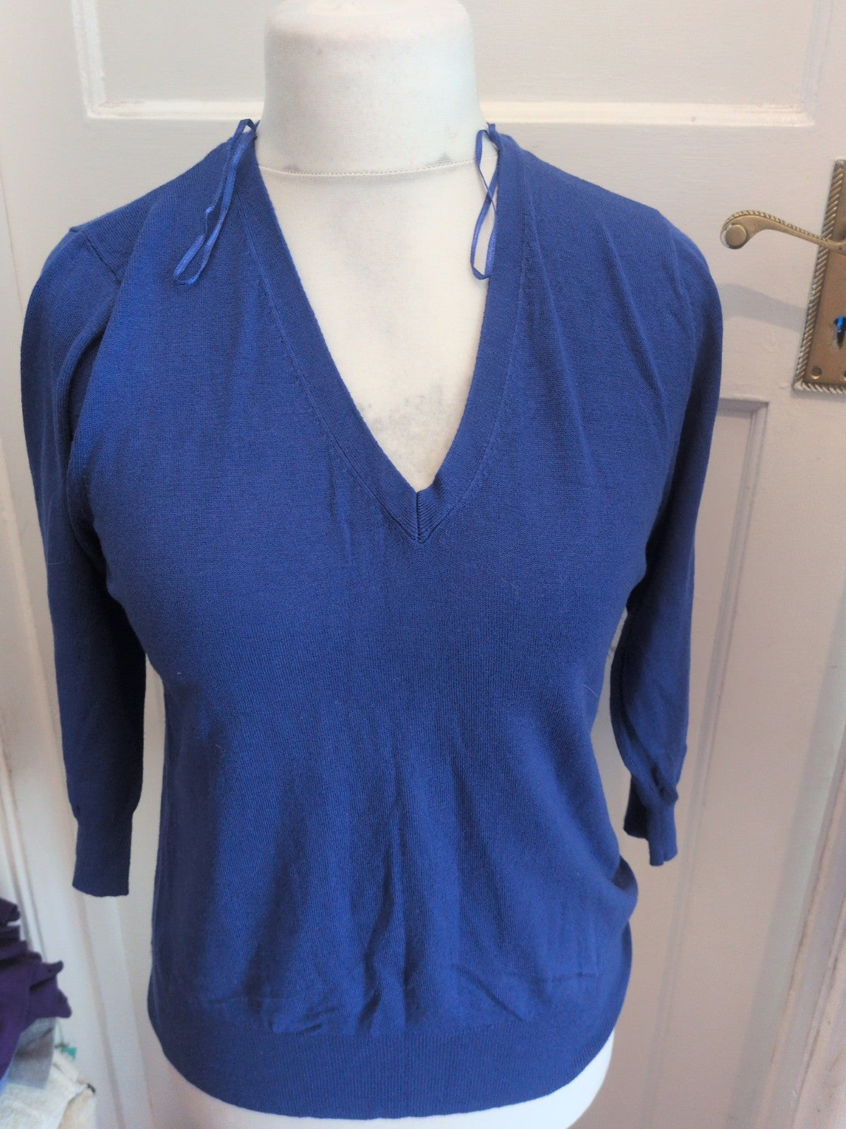 Tu 14 Deep Blue Long Sleeve V Neck Jumper
