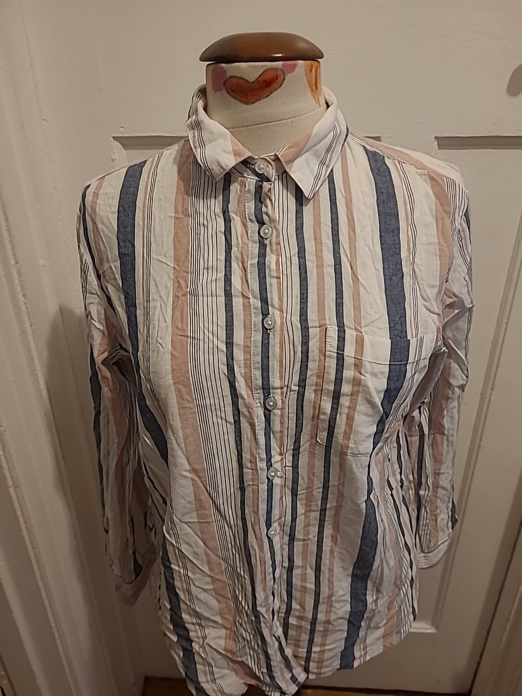 Ladies Primark Size 10 Multicoloured Striped Buttoned Long Sleeved Blouse