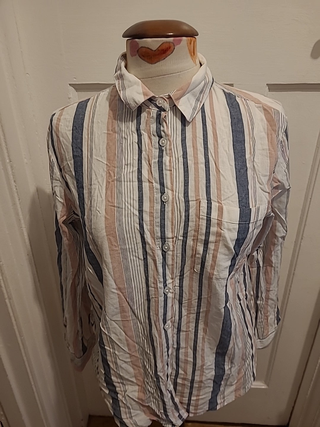 Ladies Primark Size 10 Multicoloured Striped Buttoned Long Sleeved Blouse