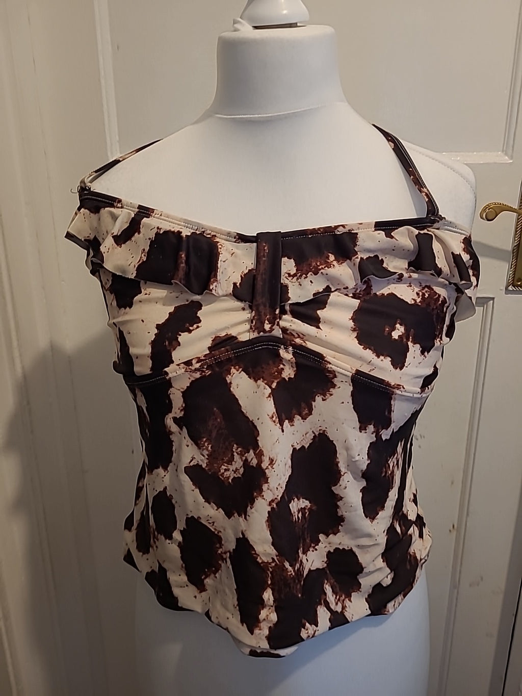 Ladies Matalan Size 16 Cream And Brown Tankni Top