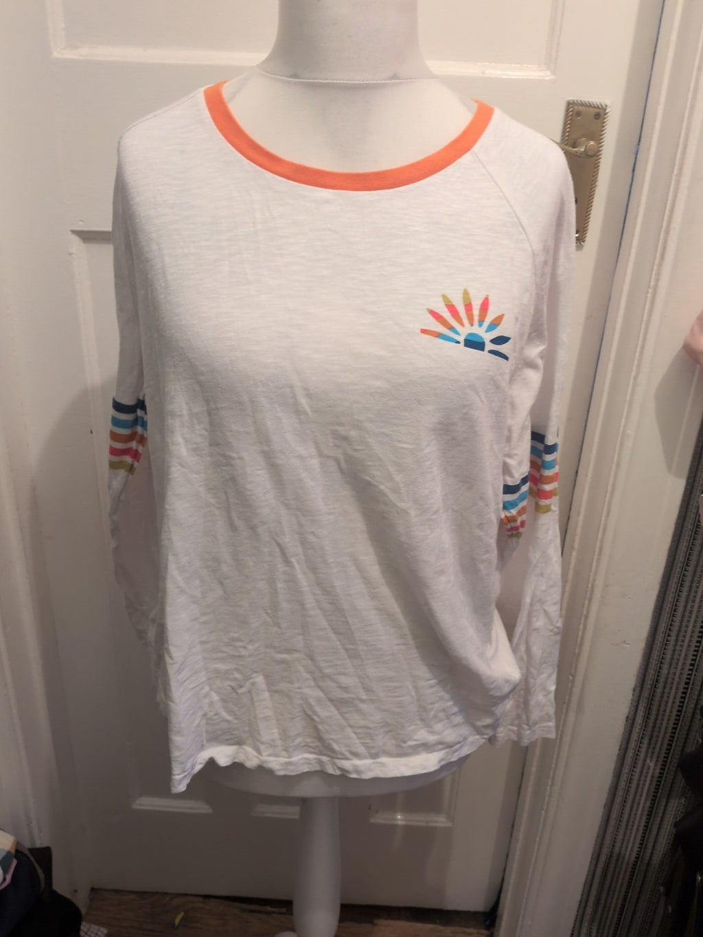 Brakeburn 16 White With Multicoloured Stripes Long Sleeve T-shirt