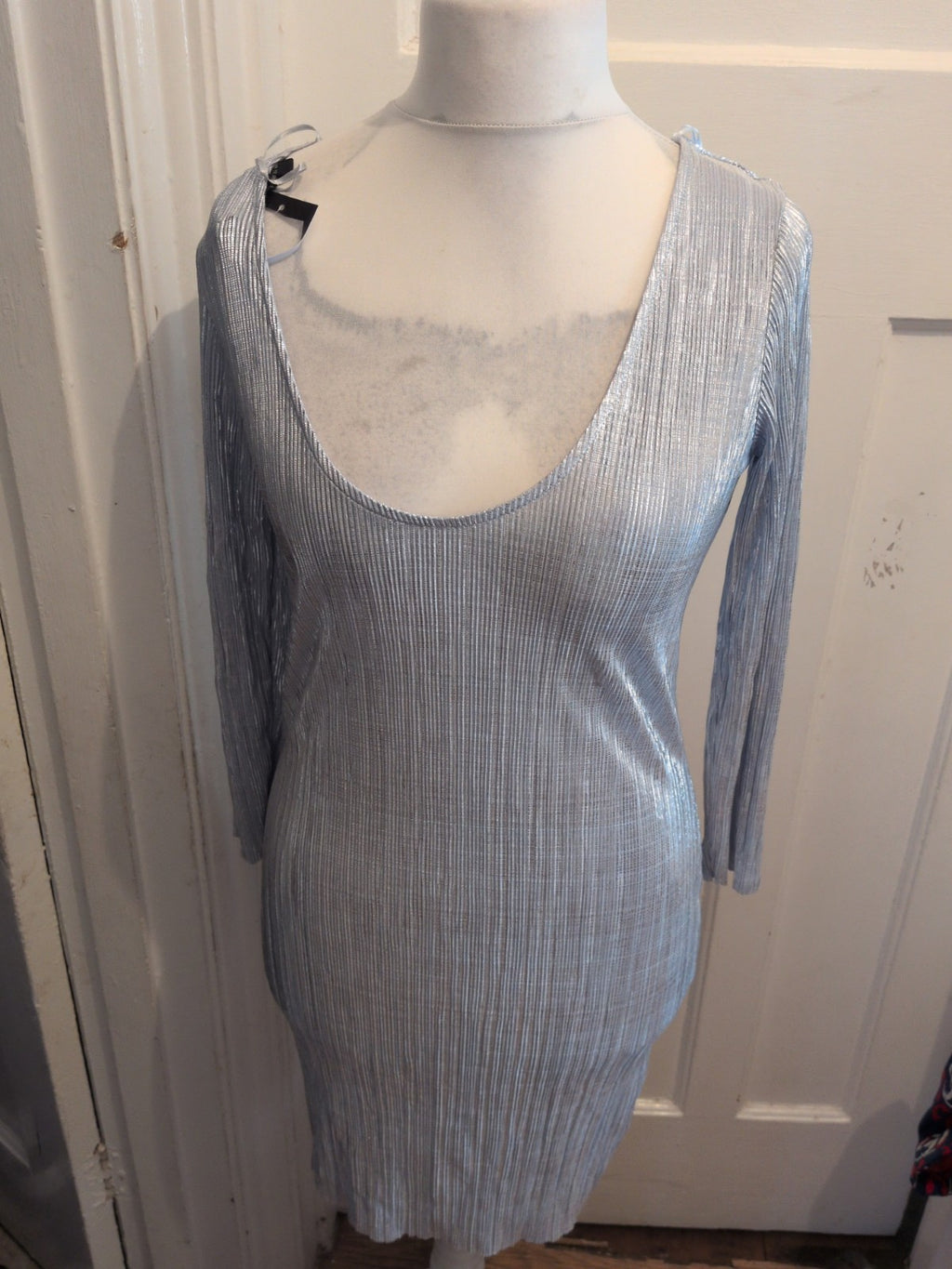 Topshop 12 Silver Crinkle Long Sleeve Dress