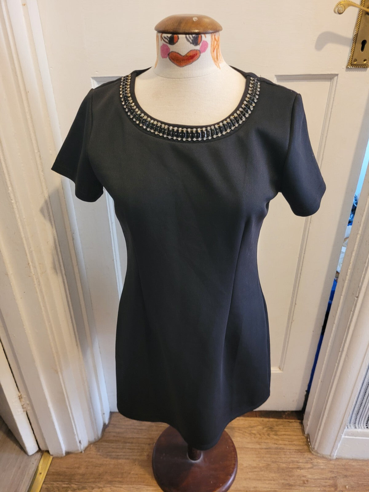 Ladies Mela loves london size 14 black short sleeved diamonte neck dress