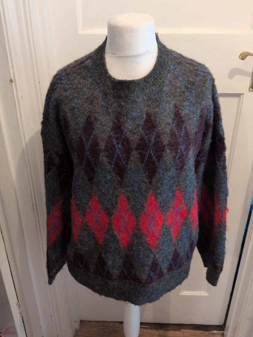 Mens Primark Medium Grey Patterned Long Sleeve Pullover Jumper