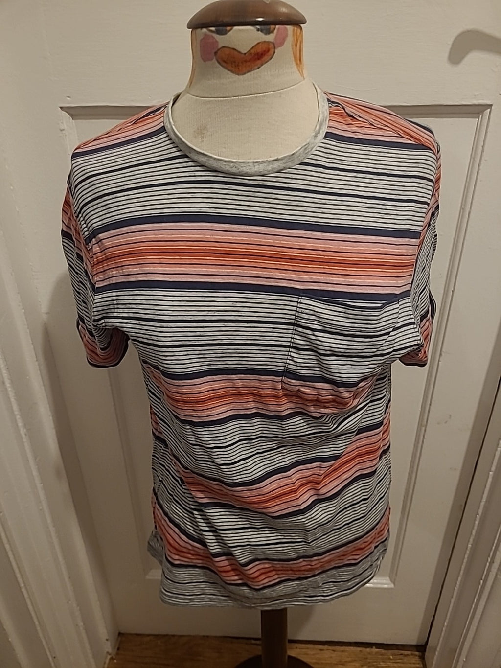 Mens Marks And Spencer Size Small Grey/Red Striped Short Sleeved Tshirt