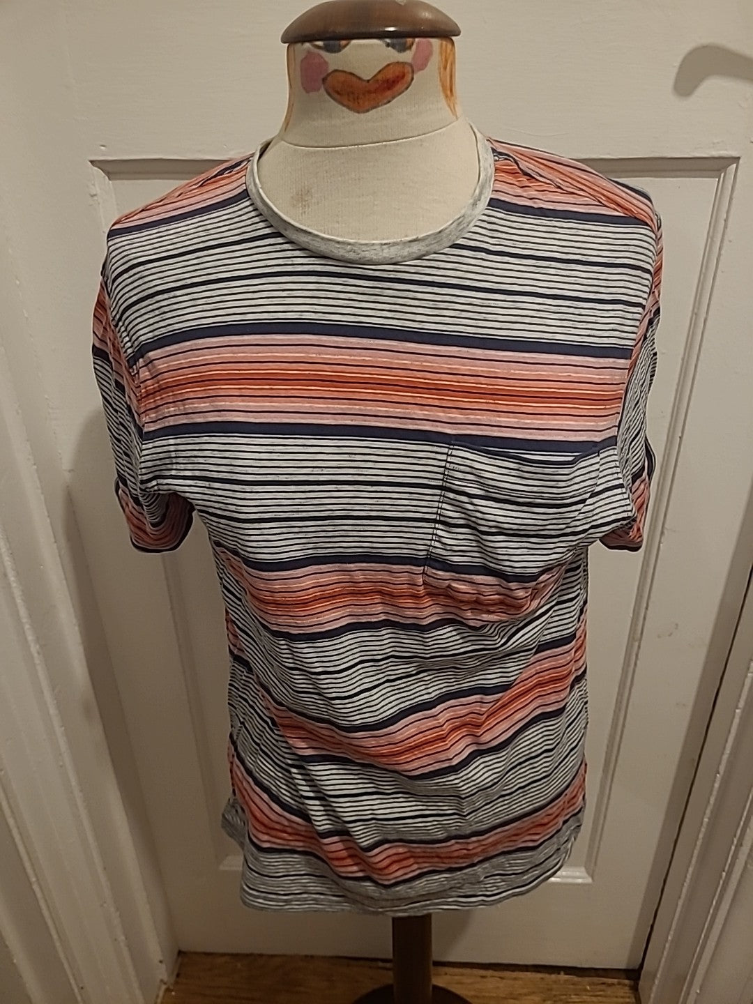 Mens Marks And Spencer Size Small Grey/Red Striped Short Sleeved Tshirt