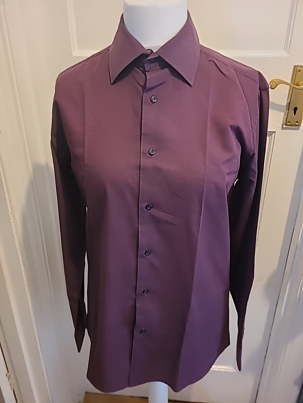 Mens Next Size 16" R Easy Iron Tailored Fit Long Sleeved Deep Purple Shirt