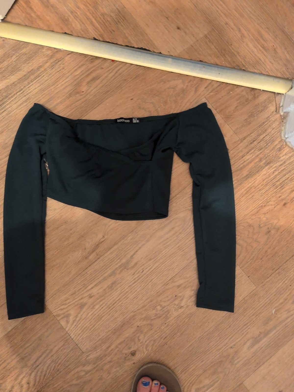 Boohoo 10 Dark Bottle Green Long Sleeve Crop Top