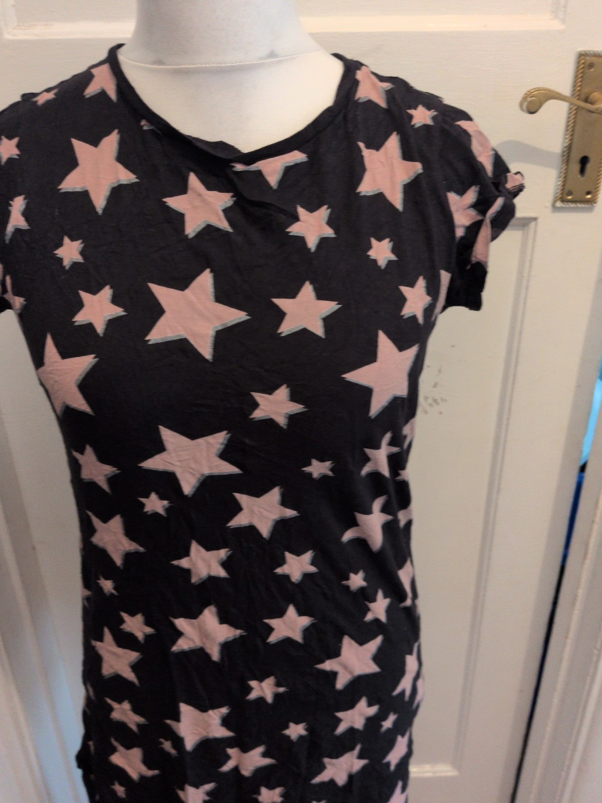 F&F 8-10 Pink And Black Star Short Sleeve Night Shirt
