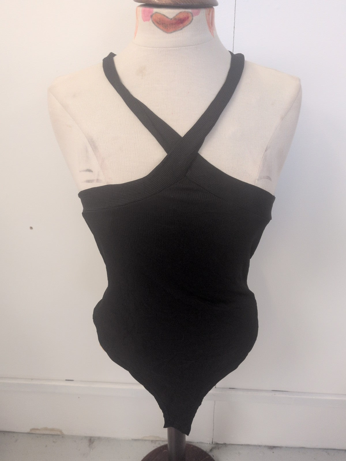 Ladies Shein Size Large Black Cross Cross Sleeveless Bodysuit