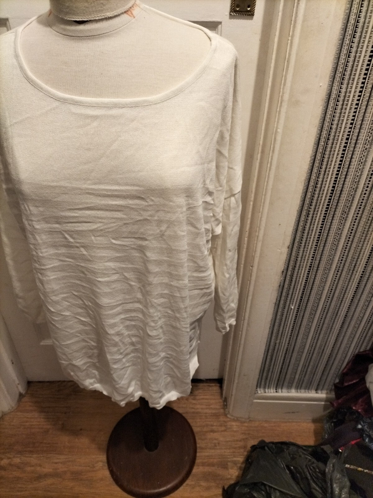 Ladies Skylo Size L/XL White Striped Long Sleeved Blouse
