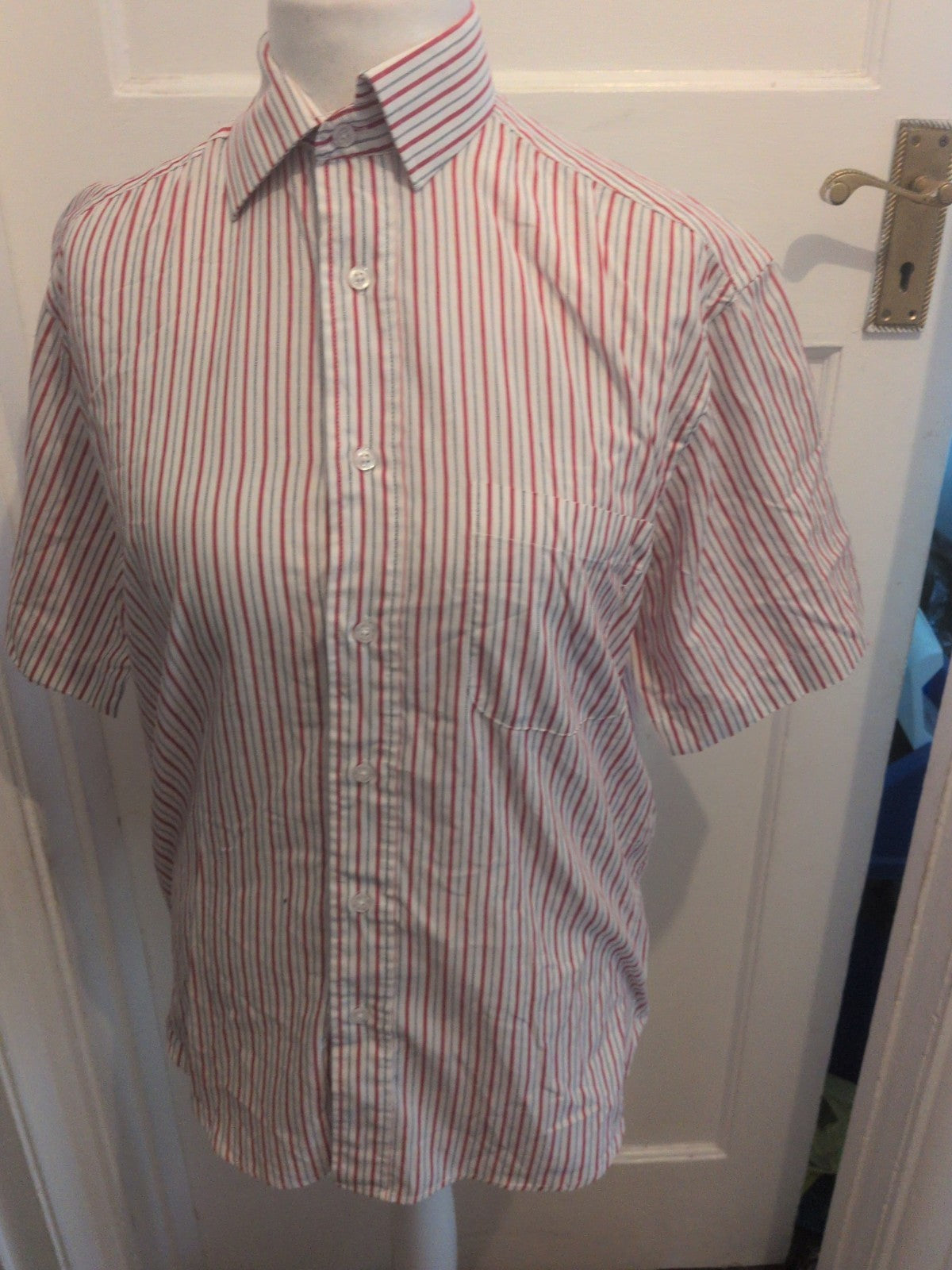 Park Lane Medium Red And White Stripe Short Sleeve Shirt