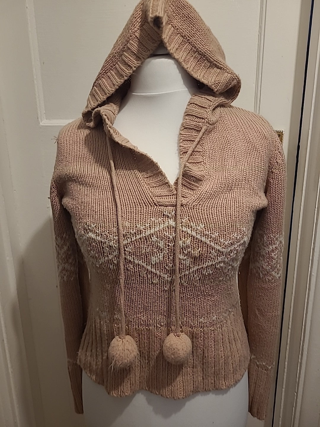 Ladies George Size 10 Pink And White Pullover Hooded Jumper