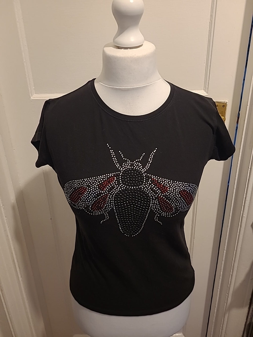 Ladies Size Small Black Butterfly Stud Short Sleeved Tshirt