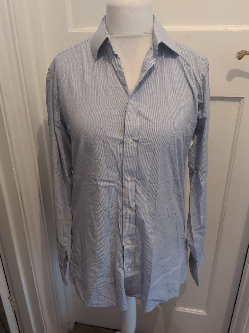 John Lewis 16" Blue And White Long Sleeve Tailored Fit Shirt