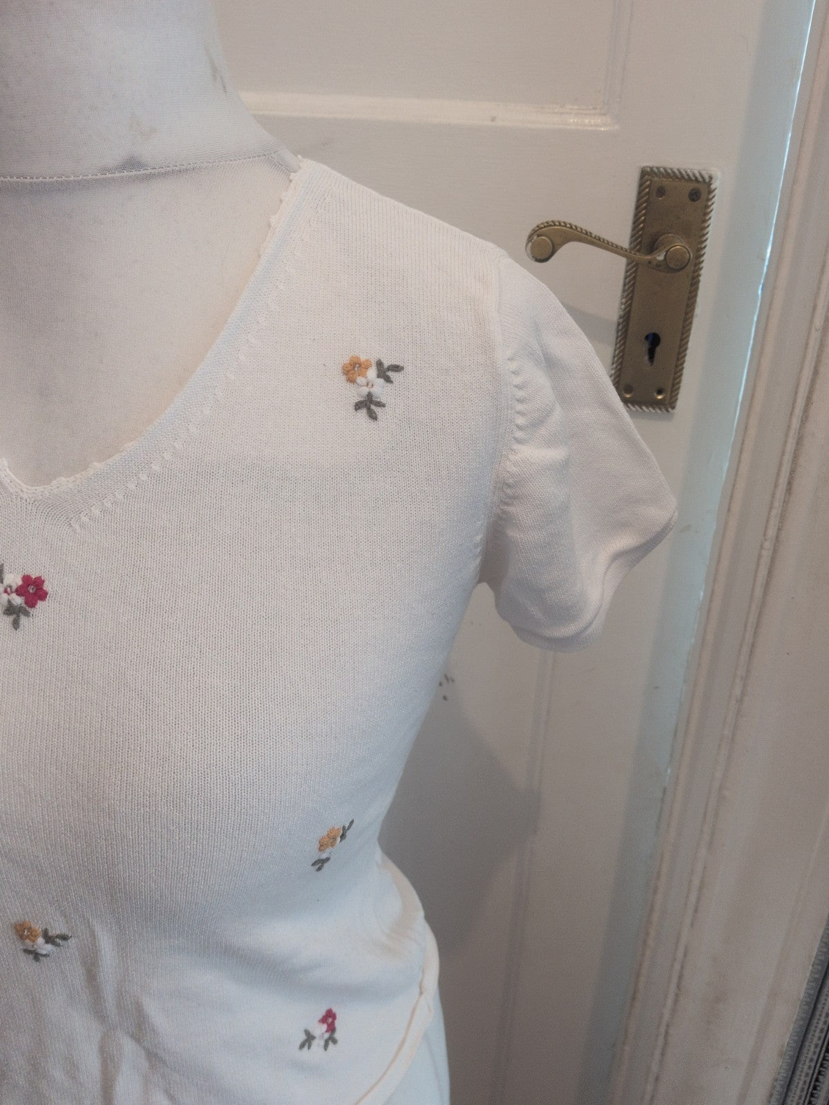 14 White With Flowers Short Sleeve Blouse