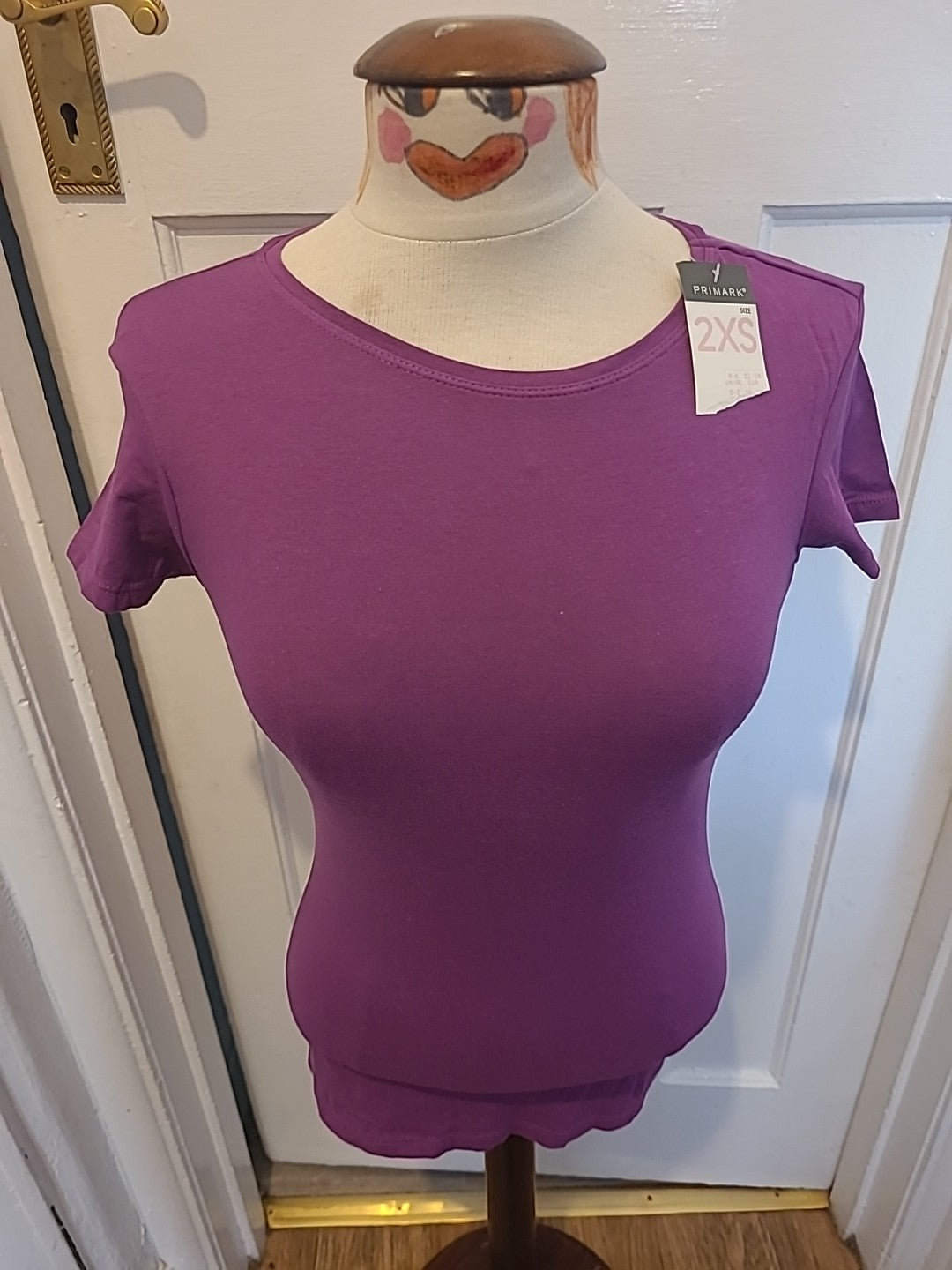 Brand New Ladies Primark Size 2XS Purple Stretch Crew Tshirt