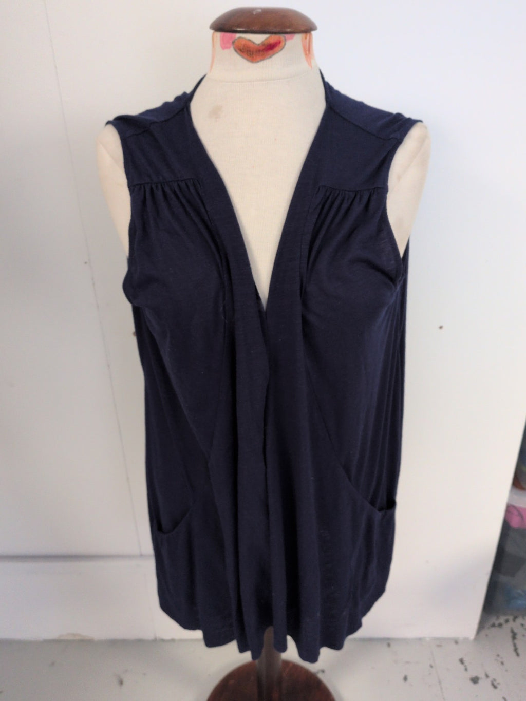 Together Large Navy Sleeveless Open Blouse