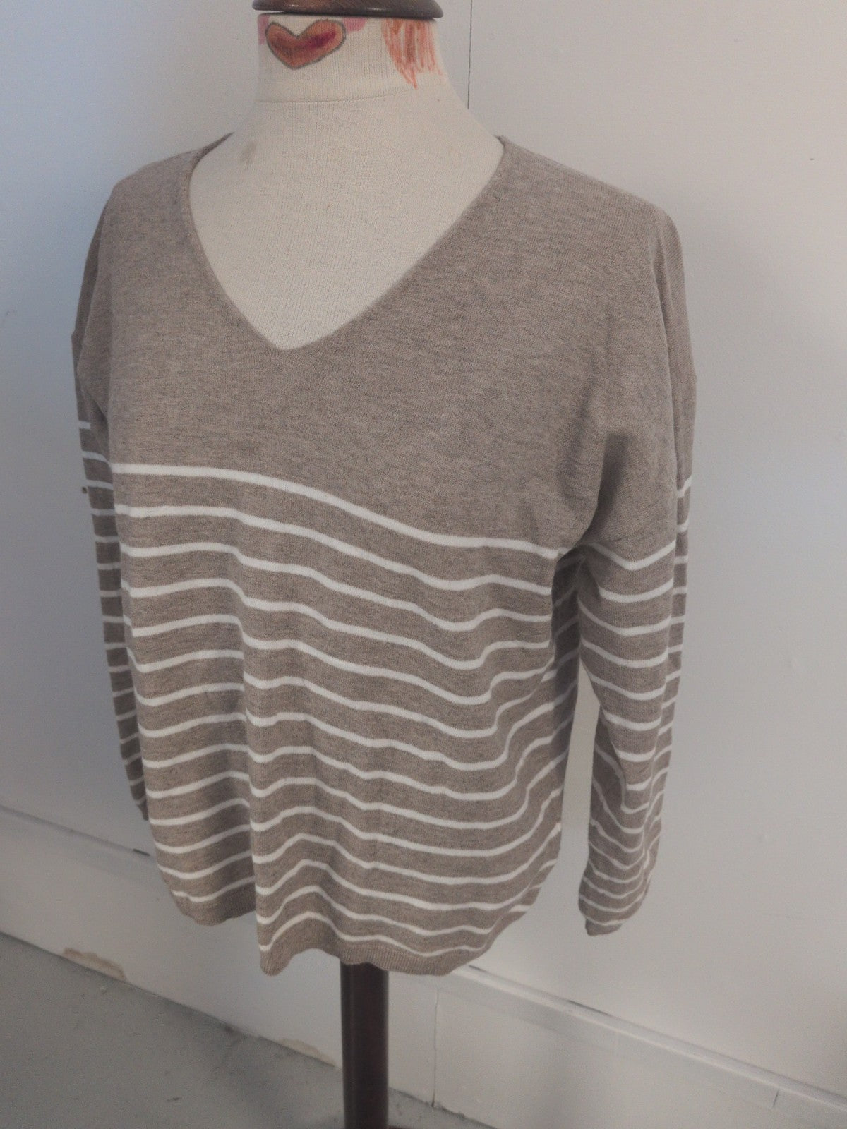 Primark Medium V Neck Pale Brown Mocha Stripe Jumper