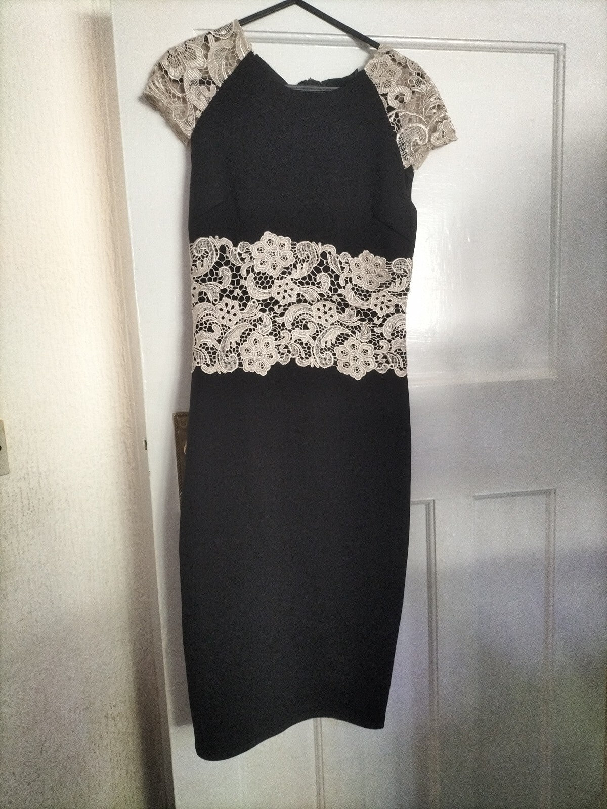 Ladies AX Paris Size 10 Black/gold Embroidered Cap Sleeved Dress
