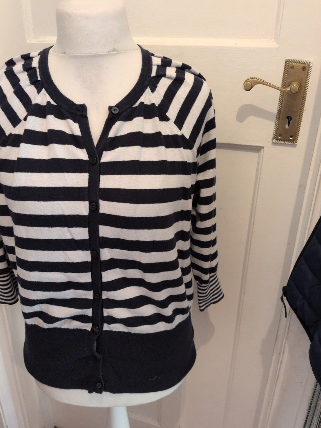 Medium Navy And Winter White Buttoned Cardigan