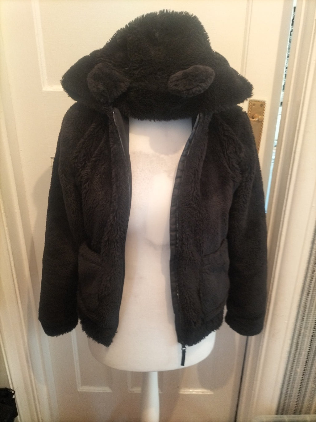 Girls 14 Years H&M Black Fluffy Coat With Ears