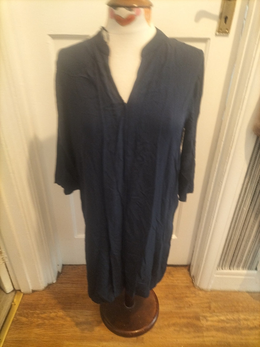 Ladies Marks And Spencer Size 10 Navy 3/4 Sleeved Dress