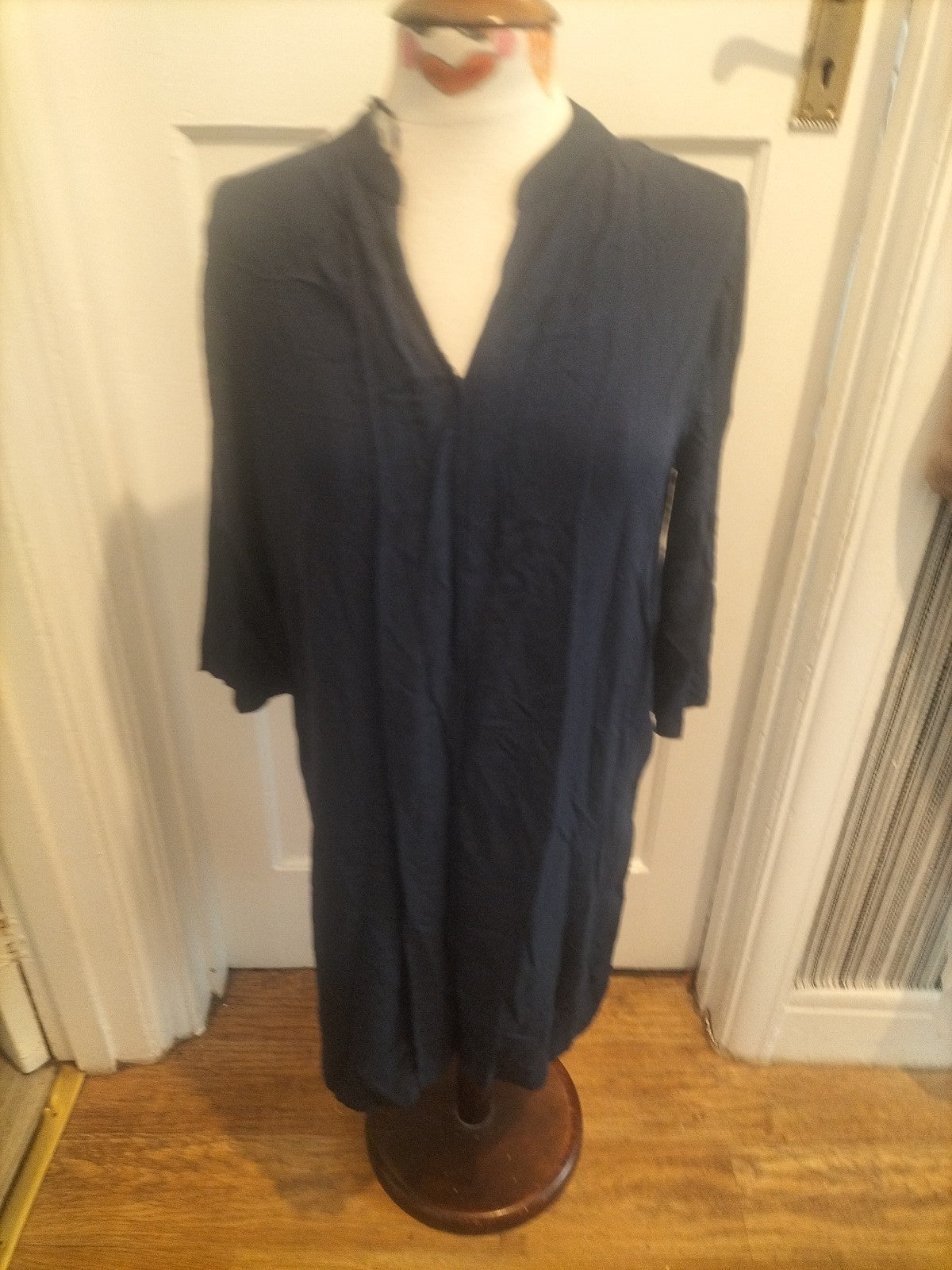 Ladies Marks And Spencer Size 10 Navy 3/4 Sleeved Dress